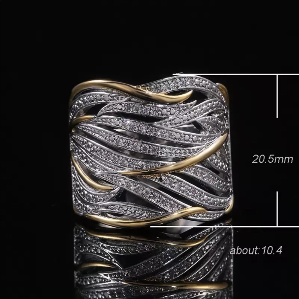 New Women’s Two Tone 925 Silver Diamond Ring - Picture 6 of 6